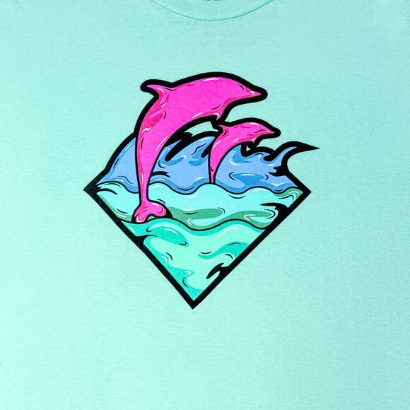 Pink Dolphin OG Diamond Logo Tee - Mint Green Aqua - Rare XL - Picture 6 of 7